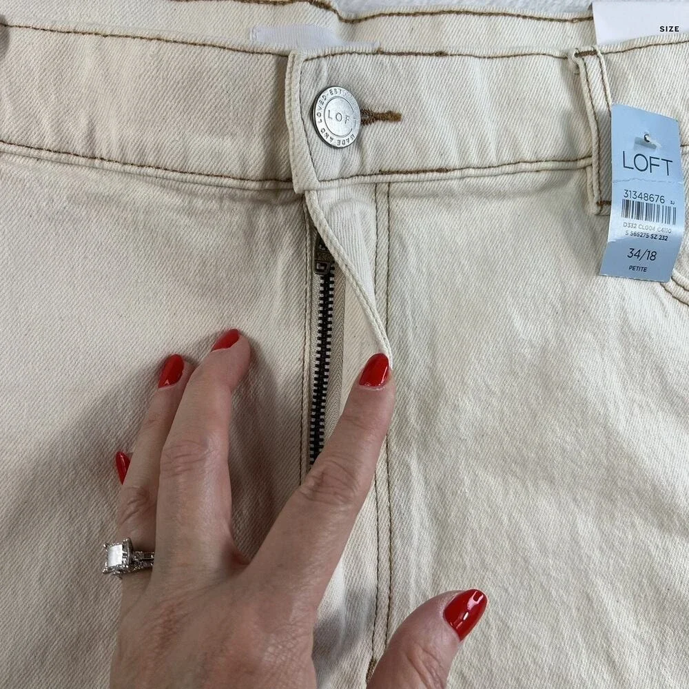 LOFT Plus 34 18 Petite Shorts Baggy High Waist Boyfriend‎ Raw Hem Denim Stretch